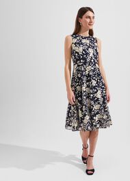 Scarlett Embroidered Dress, Navy Yellow, hi-res