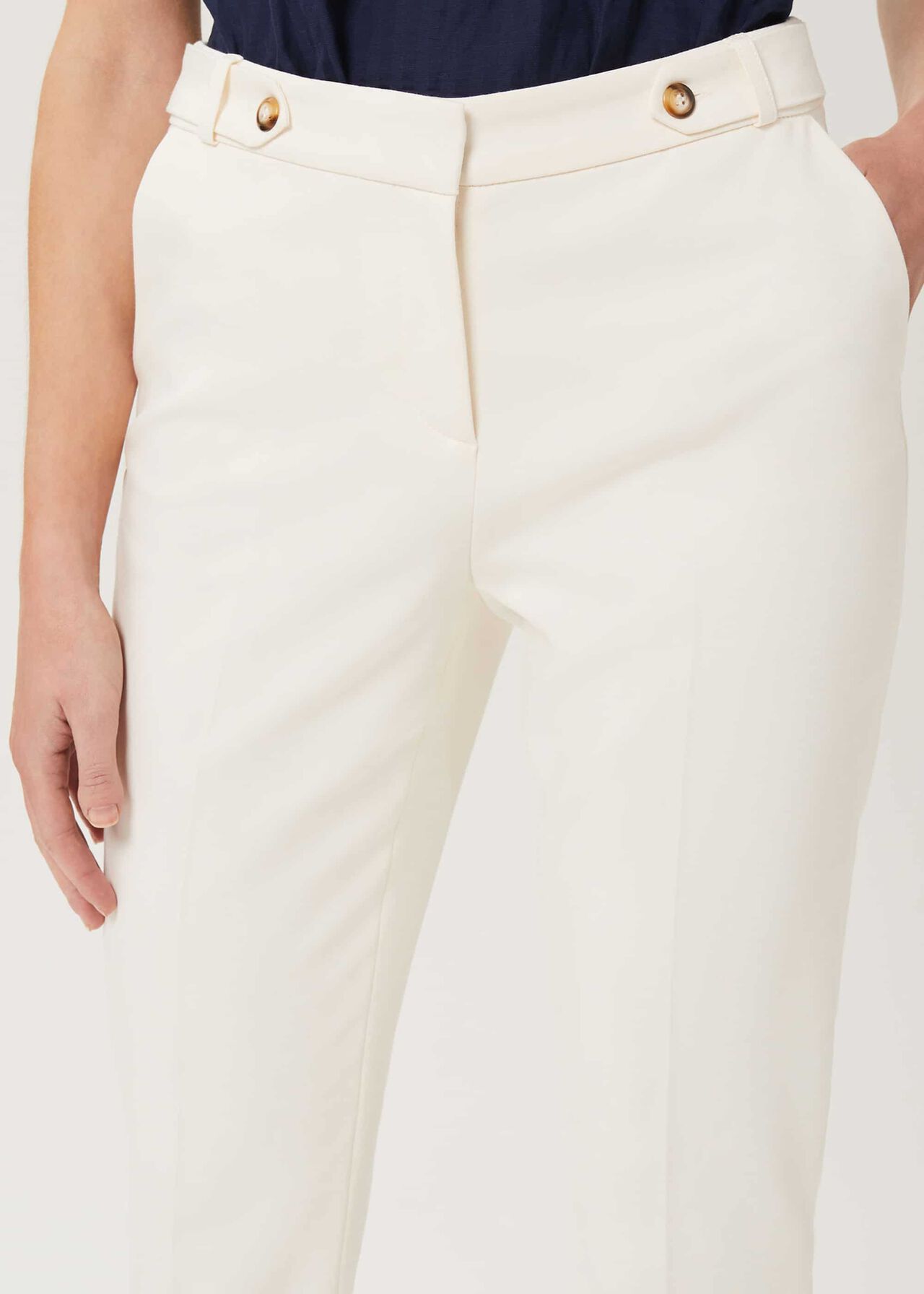 Jasmine Cotton Blend Tapered Trousers, Warm Ivory, hi-res