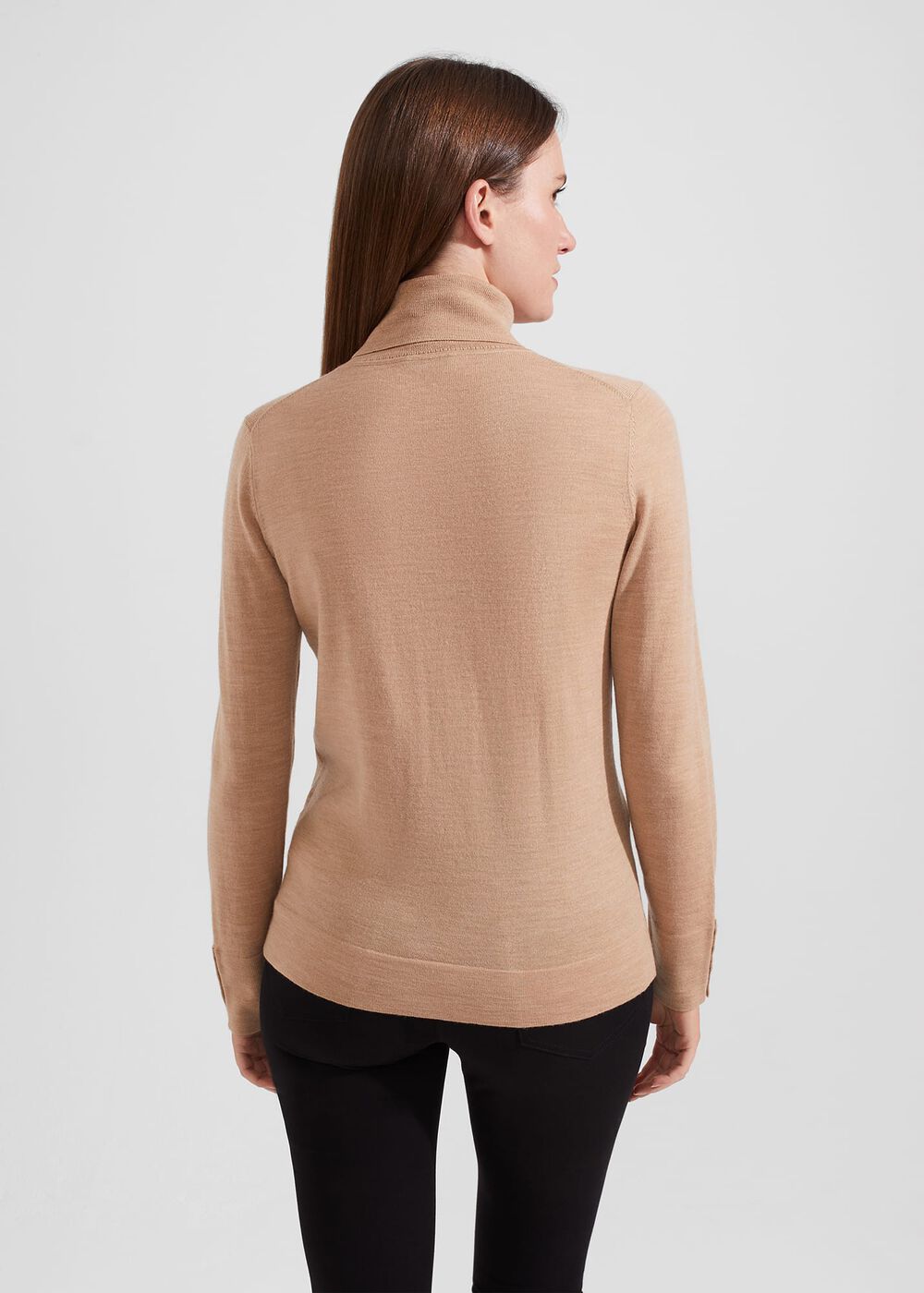 Lara Merino Wool Roll Neck Jumper, Camel, hi-res