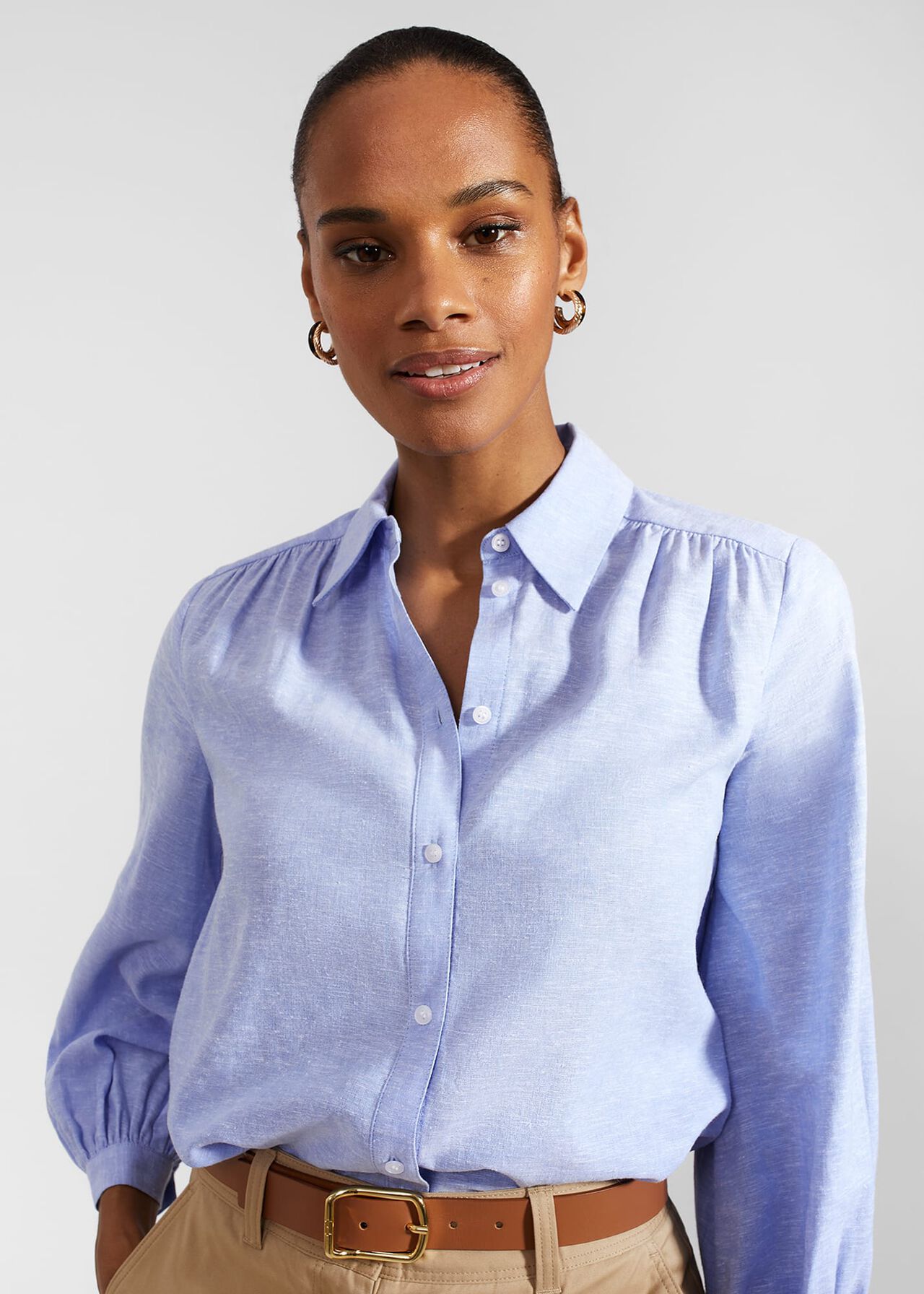 Sabrina Shirt With Linen, Blue, hi-res