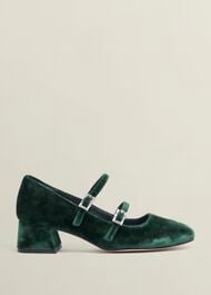 Rosaleen Velvet Heeled Mary Janes, Ponderosa Green, hi-res