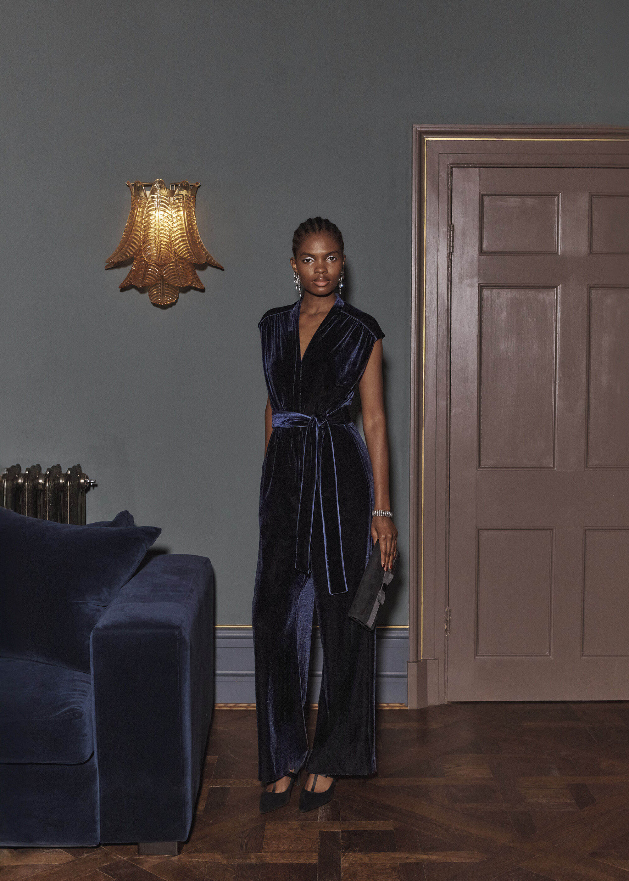 Olive Velvet Jumpsuit | Hobbs US |