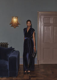 Olive Velvet Jumpsuit, Midnight Navy, hi-res
