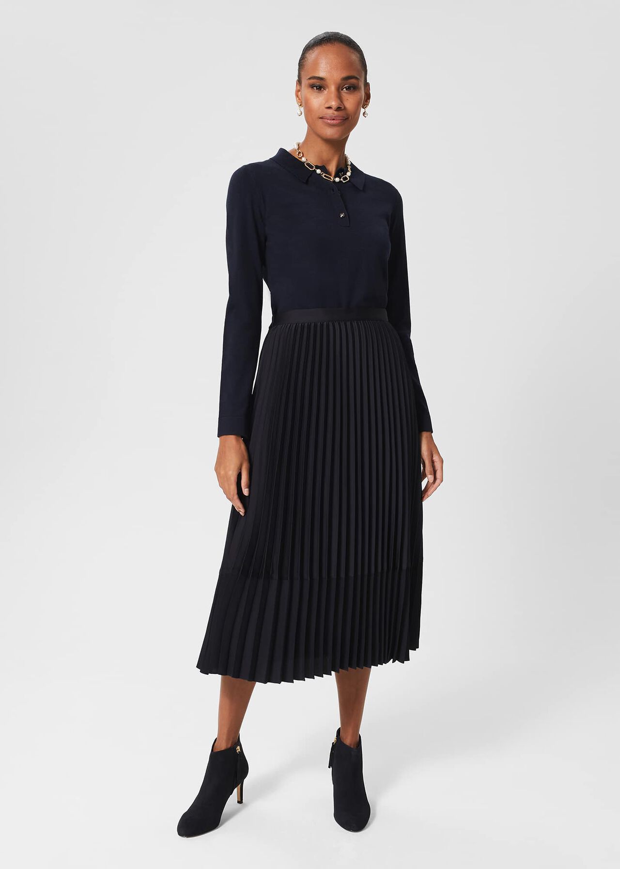 Thandie Pleat Skirt, Navy, hi-res