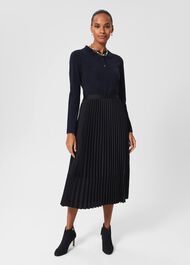 Thandie Pleat Skirt, Navy, hi-res