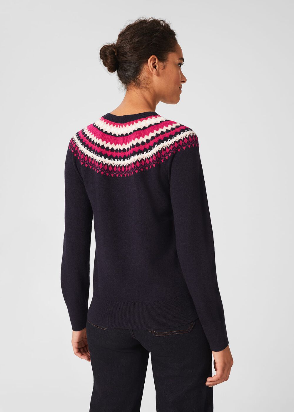 Greta Fairisle Jumper with Cashmere, Navy Pink, hi-res