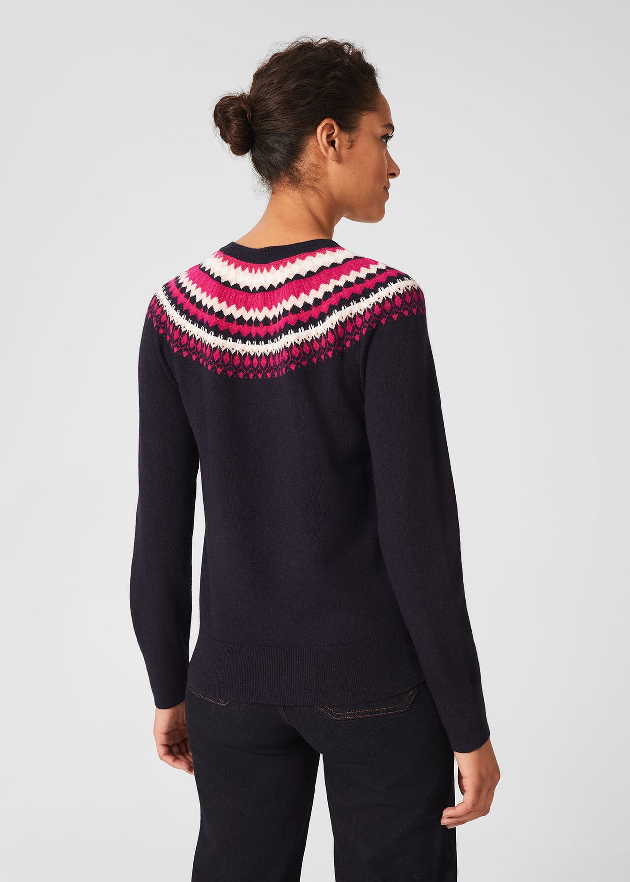 Greta Fairisle Sweater With Cashmere, Navy Pink, hi-res