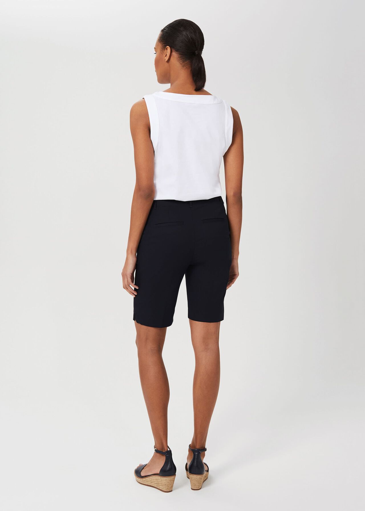 Tulip Cotton Blend Shorts With Stretch, Navy, hi-res