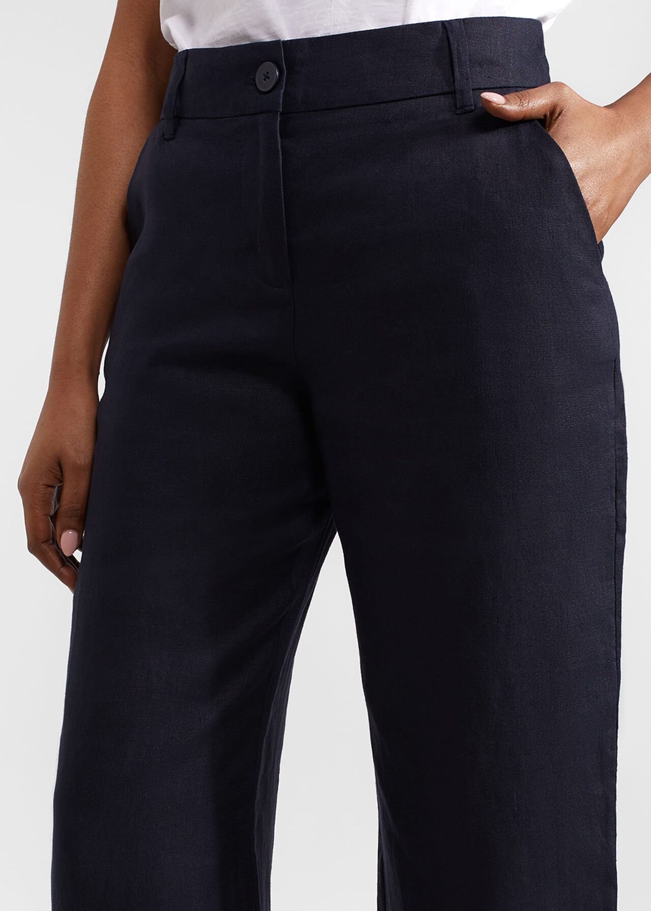 Petite Lynn Linen Trousers, Navy, hi-res