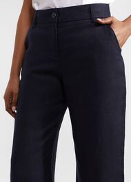 Petite Lynn Linen Trousers, Navy, hi-res