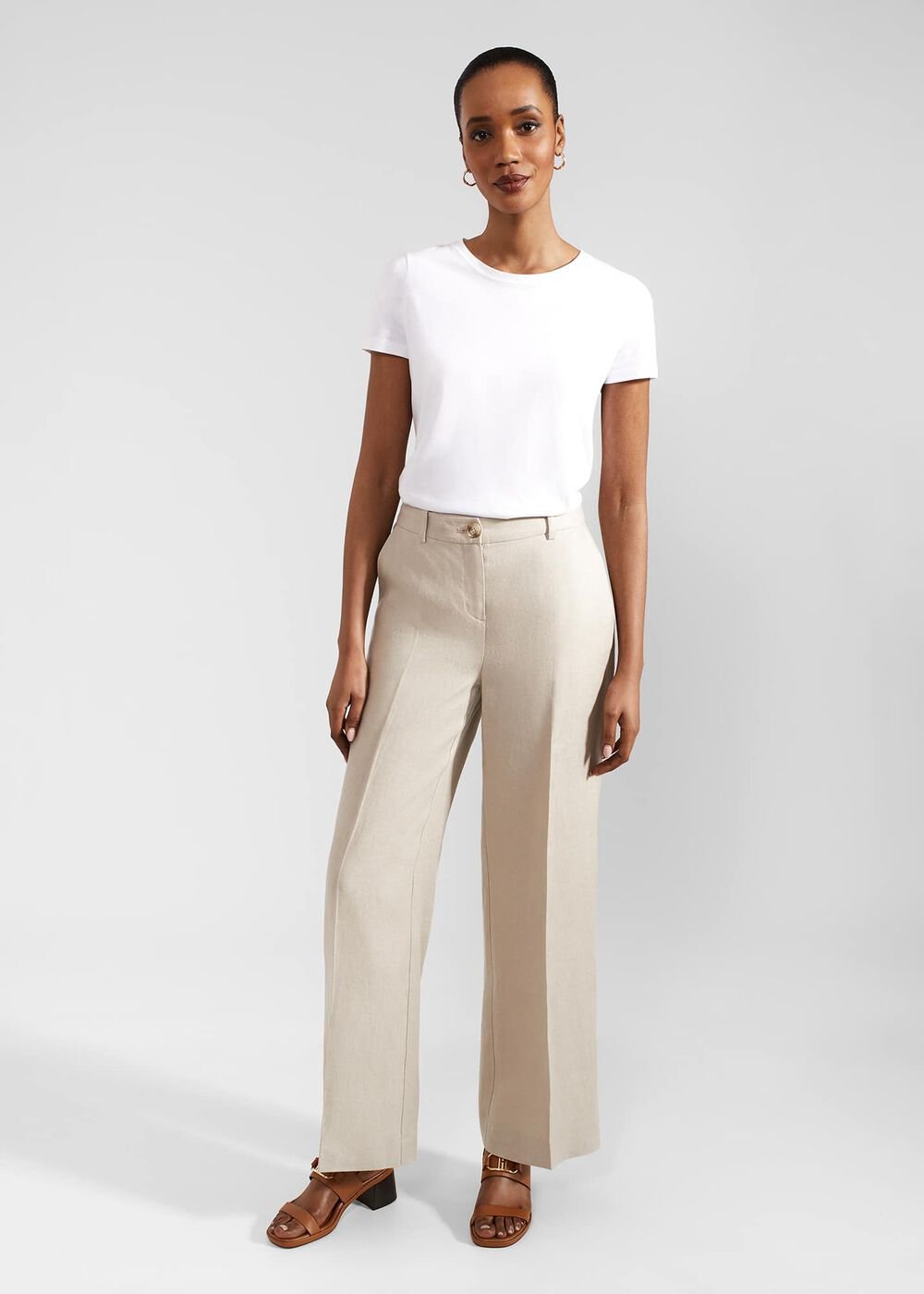 Roberta Wide Linen Pants, Neutral, hi-res