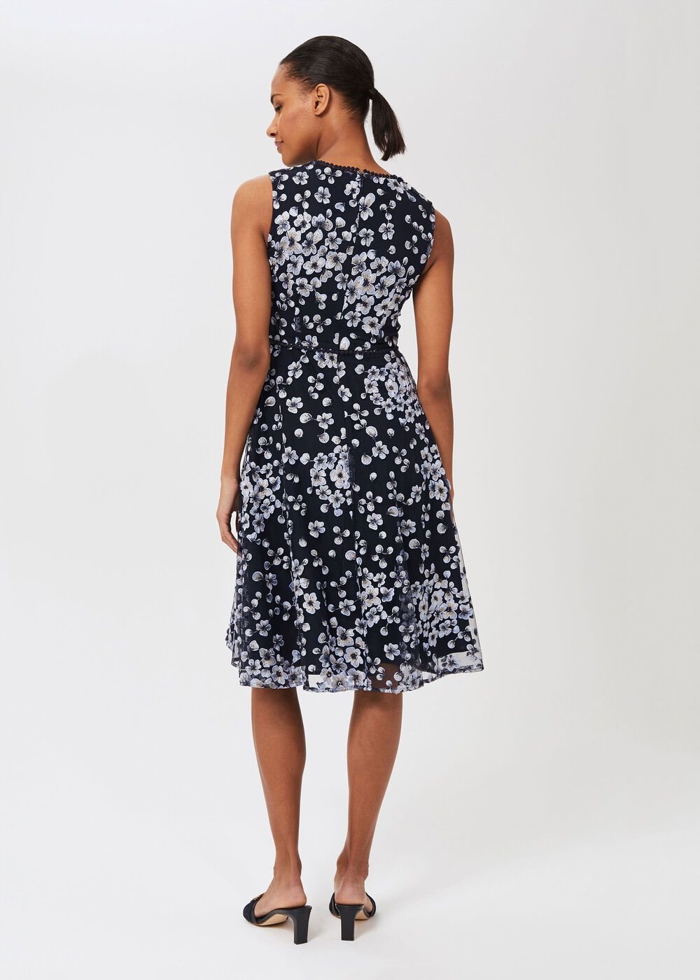Lilith Embroidered Floral Dress, Navy Blue, hi-res