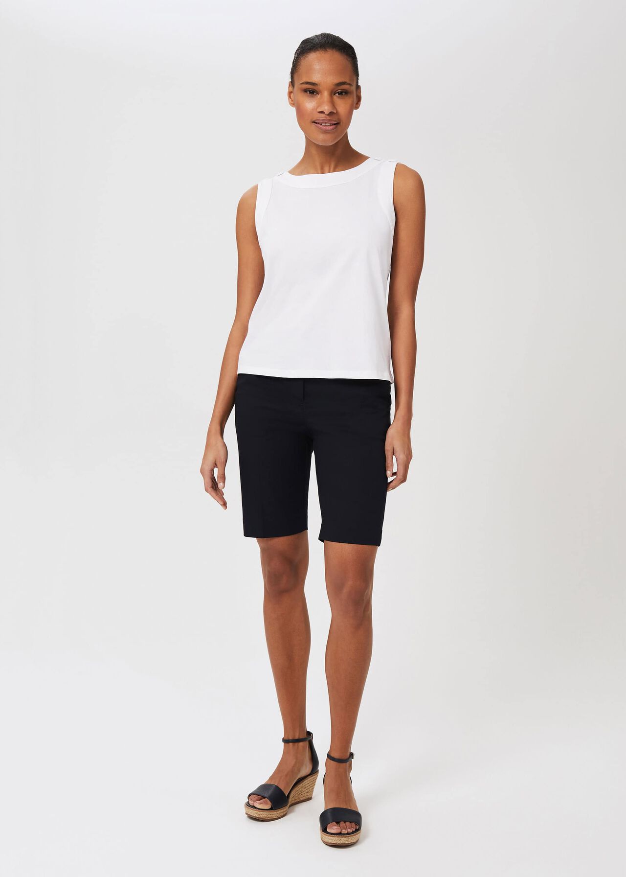 Tulip Cotton Blend Shorts With Stretch, Navy, hi-res