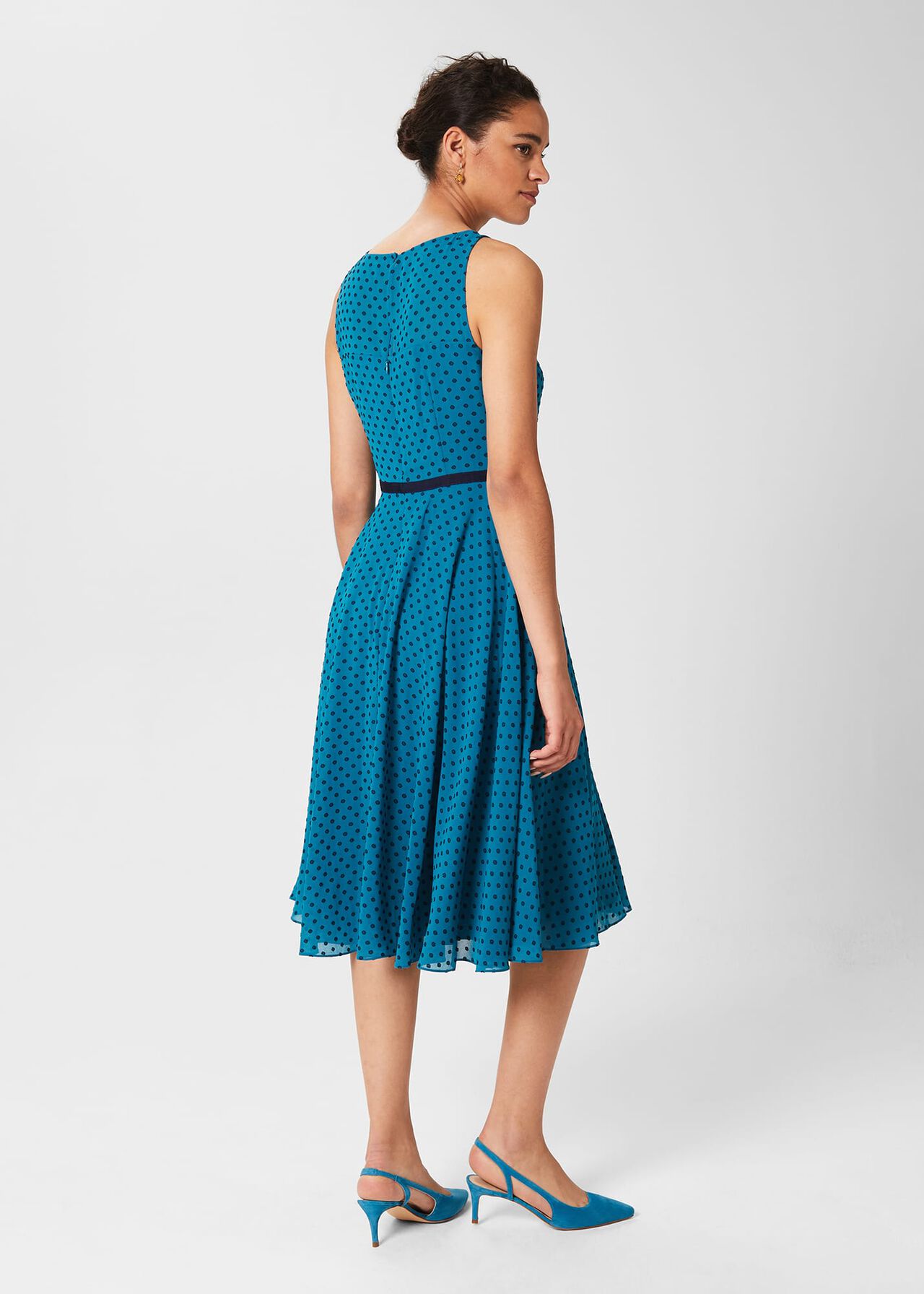 Della Spot Fit And Flare Dress, Jade Blue Navy, hi-res