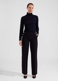 Hana Wide Leg Cotton Blend Pants, Navy, hi-res