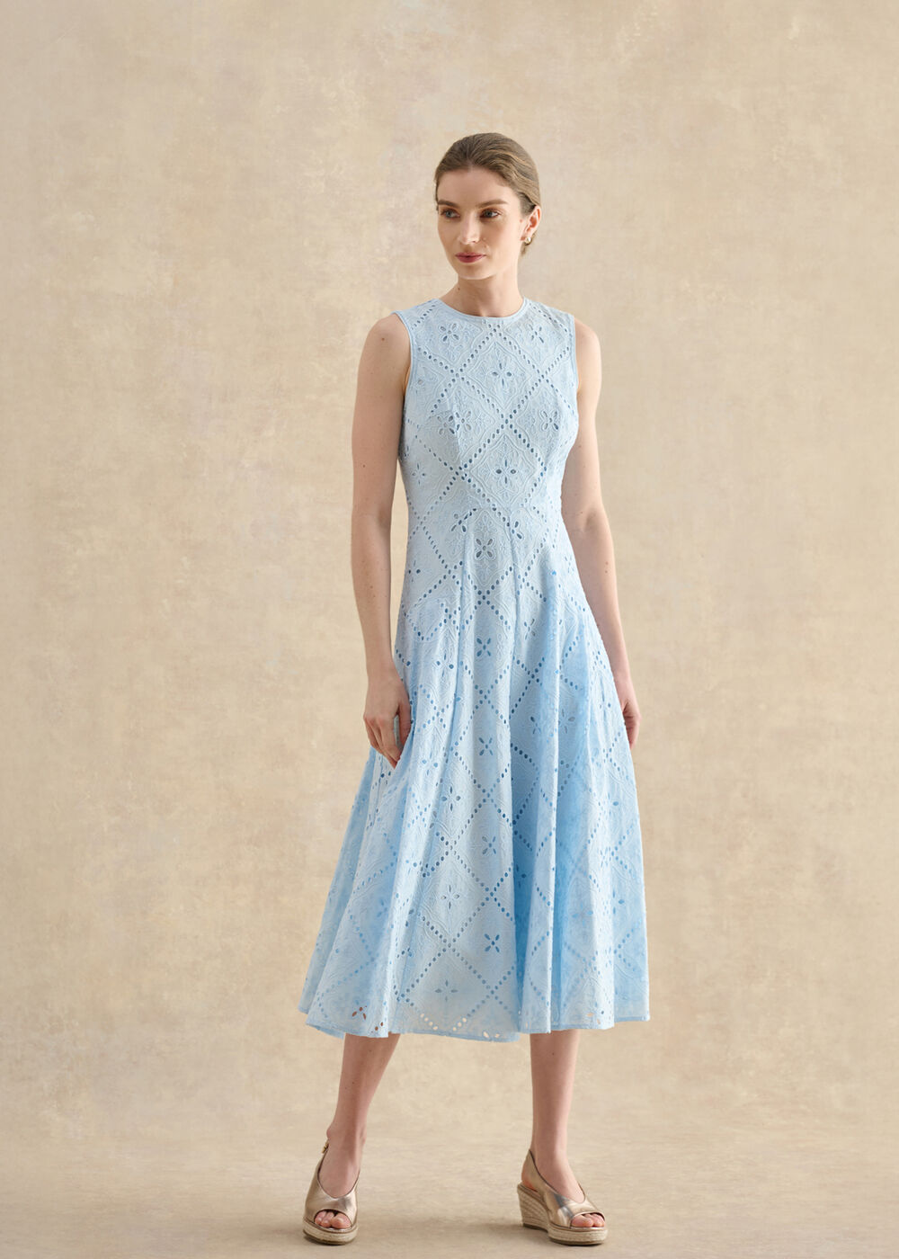 Hobbs Petite Lexia Broderie Dress Pale Blue Size 8