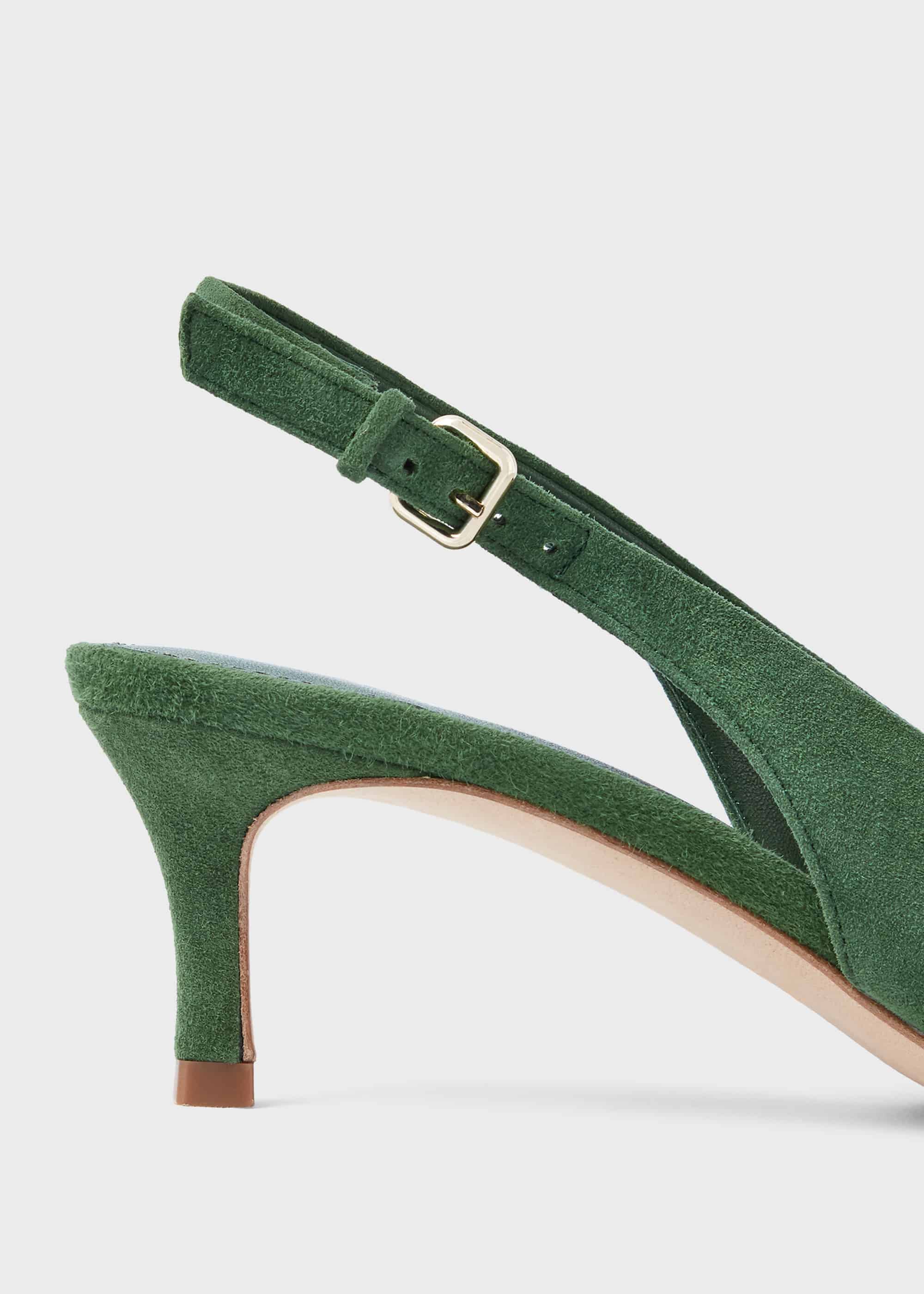 green suede court shoes