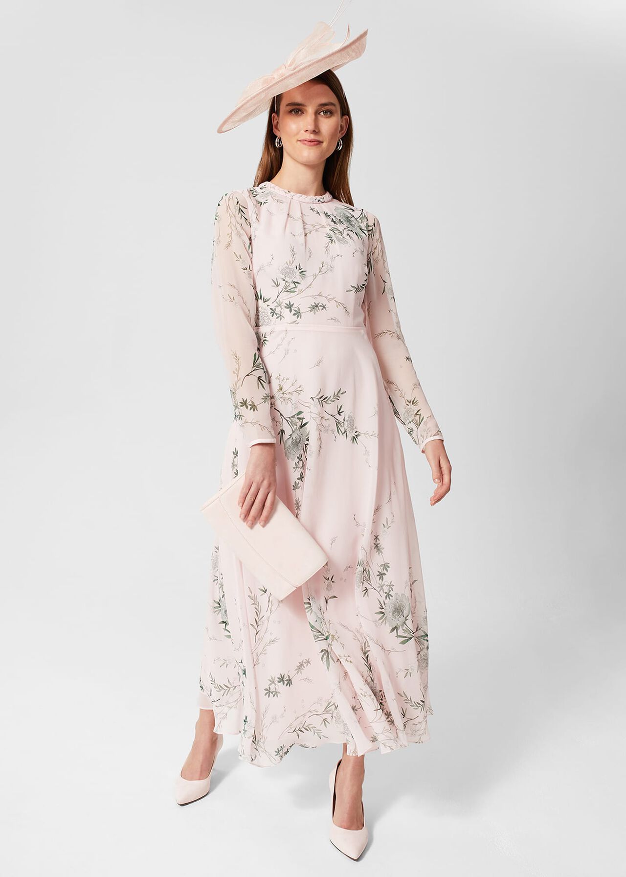 Rosabelle Silk Floral Dress, Pale Pink Multi, hi-res