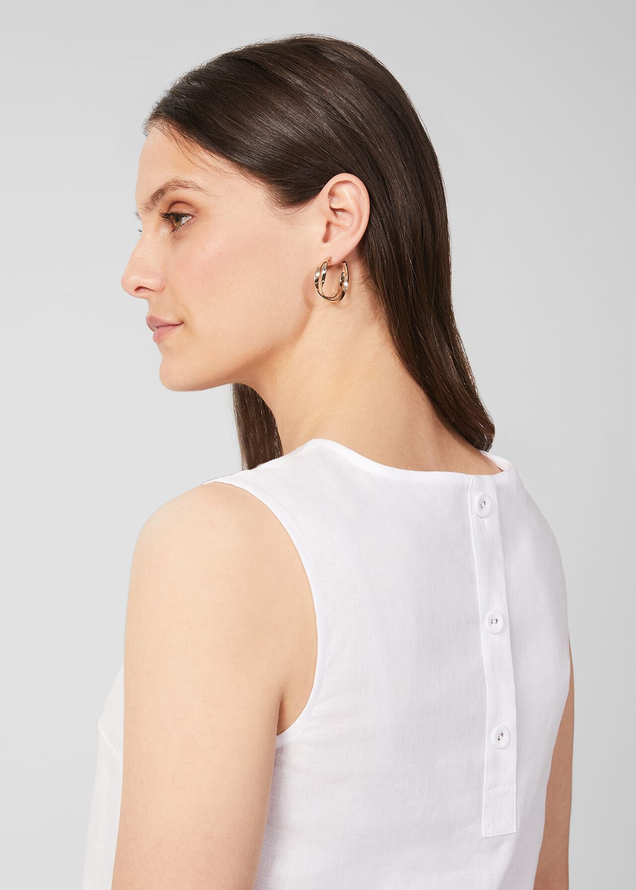 Halle Linen Top, White, hi-res