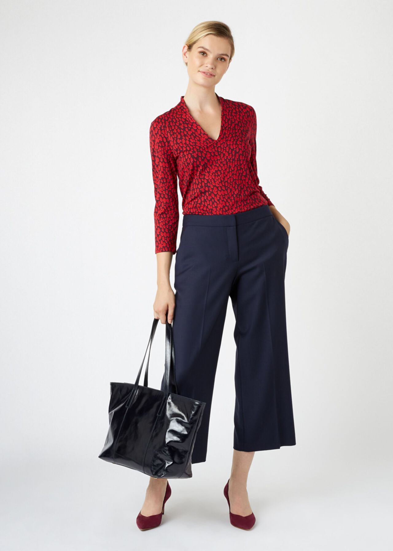 Aimee Printed Top, Pink Burgundy, hi-res