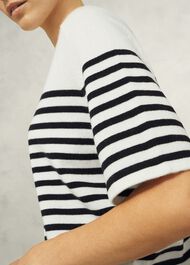 Ivory Demi Wool Blend Short Sleeve Knitted T-Shirt, Ivory Navy, hi-res