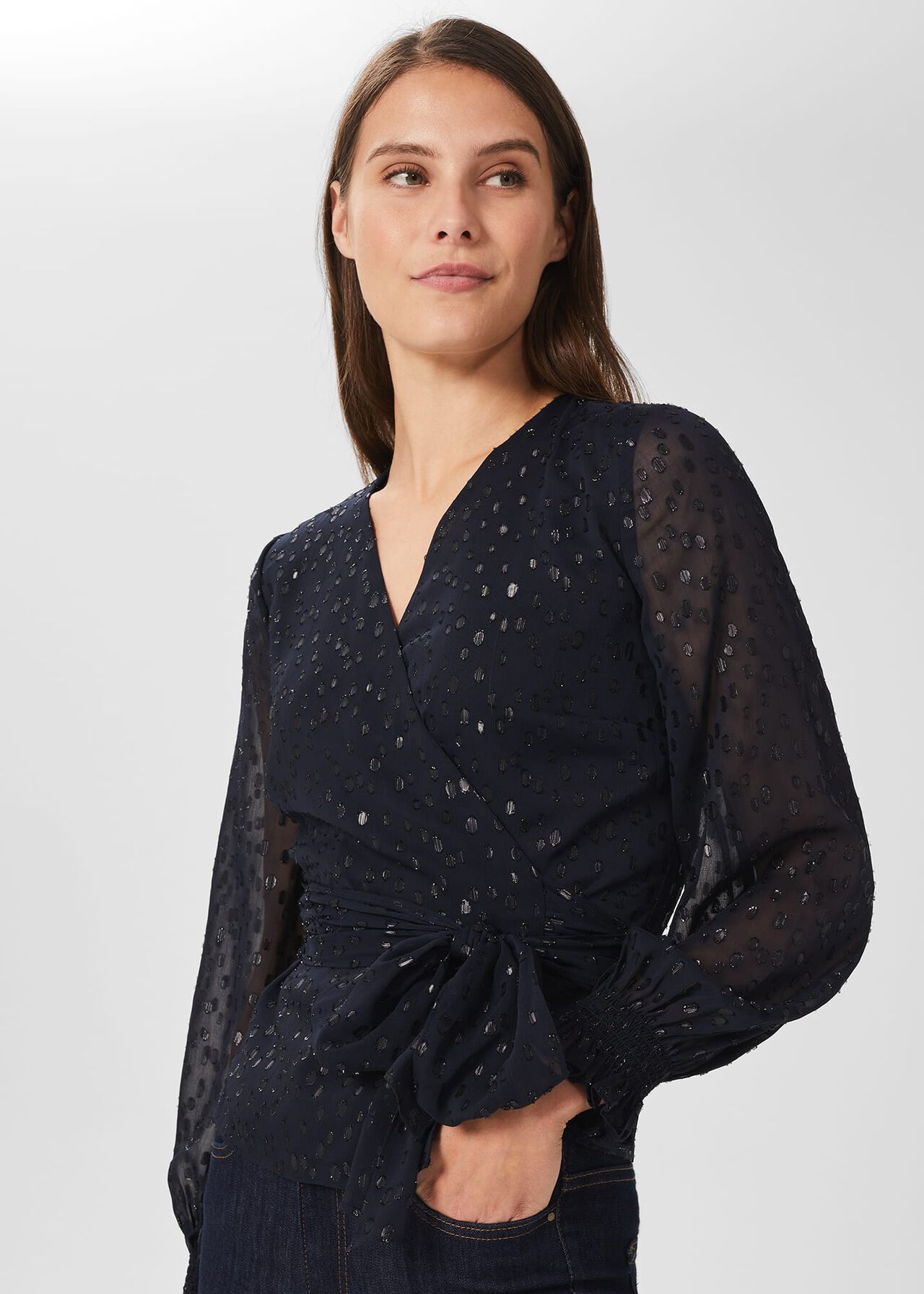 Elizabeth Lurex Blouse, Navy, hi-res