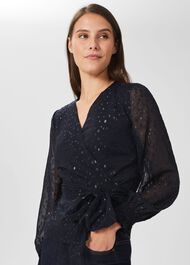 Elizabeth Lurex Blouse, Navy, hi-res