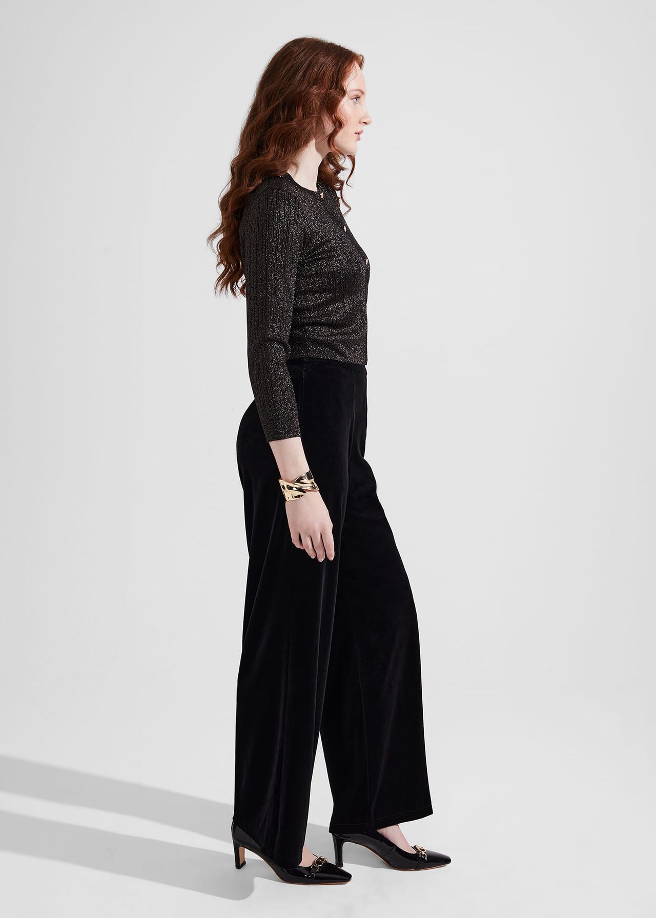 Viviene Velvet Trousers, Black, hi-res