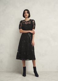 Ami Lace Sequin Midi Dress, Hobbs Black, hi-res