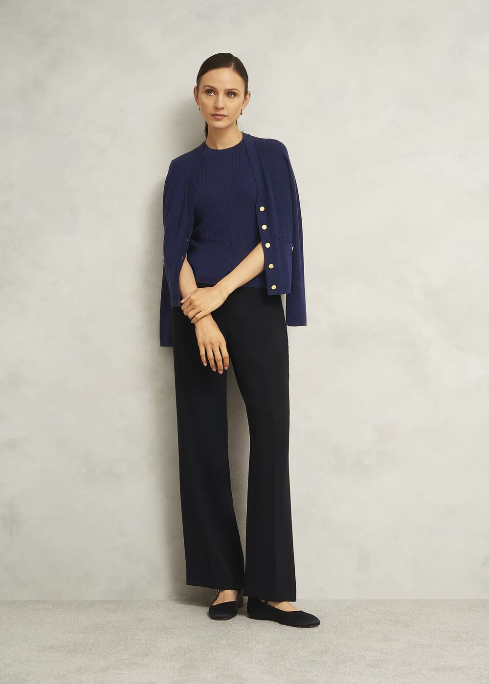 Navy Yasmin Merino Wool V Neck Cardigan, True Navy, hi-res