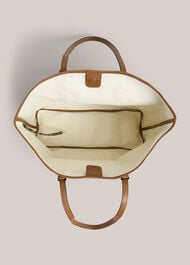 Kyra Leather Canvas Tote, Black Camel, hi-res