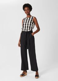 Jacqui Wide Leg Linen Trousers, Black, hi-res