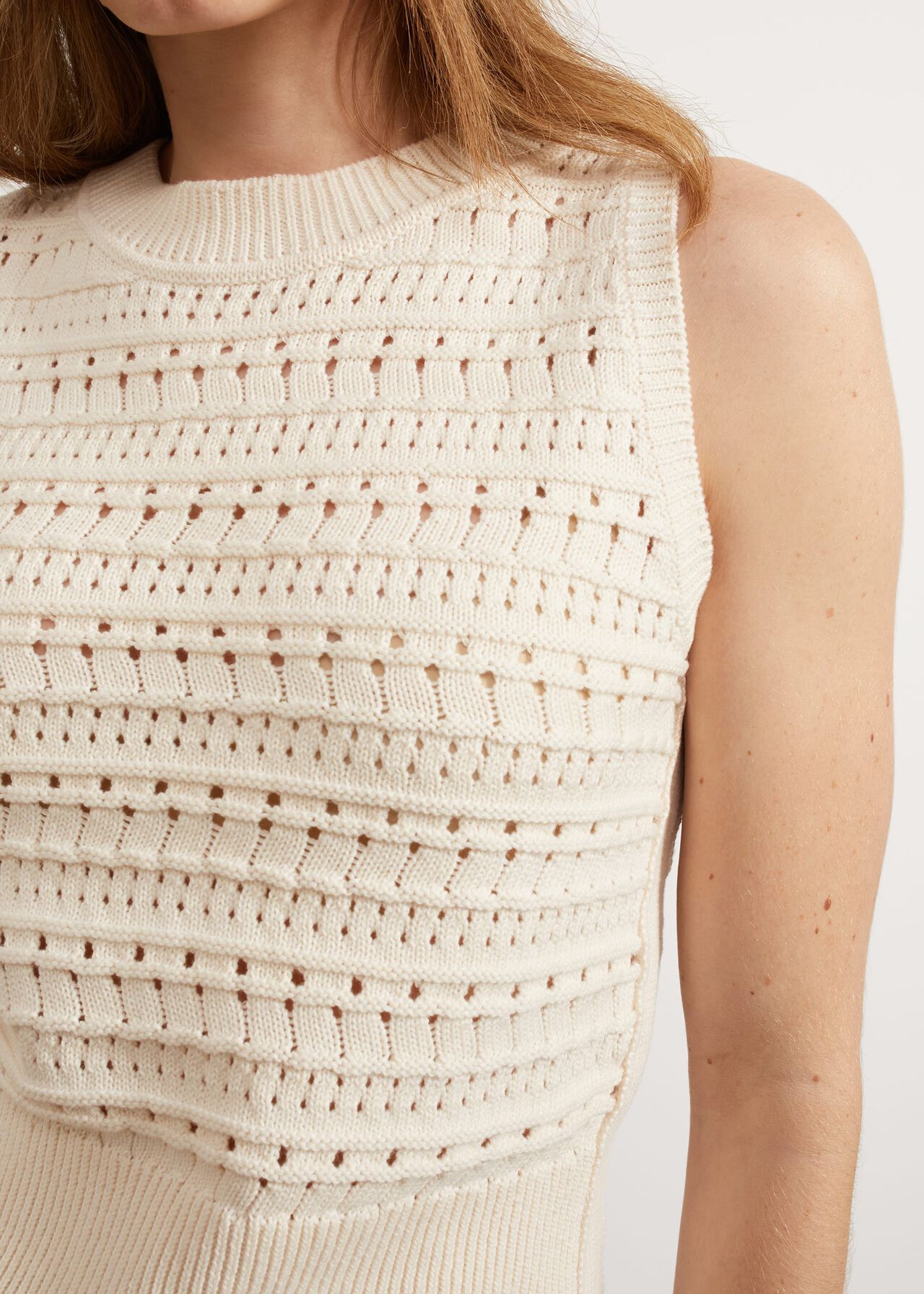 Colemere Cotton Knitted Vest, Buttercream, hi-res