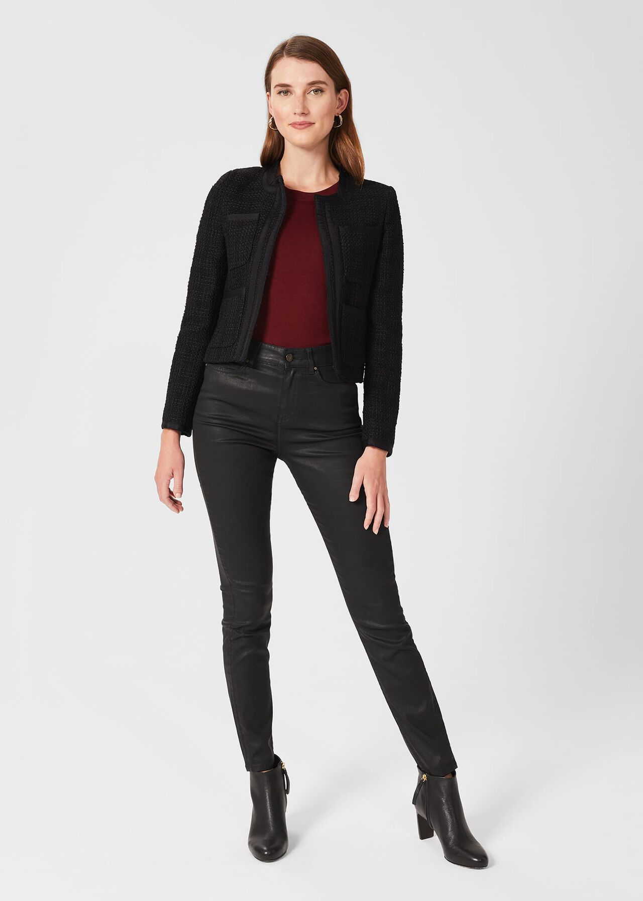 Estella Square Neck Tweed Jacket, Black, hi-res