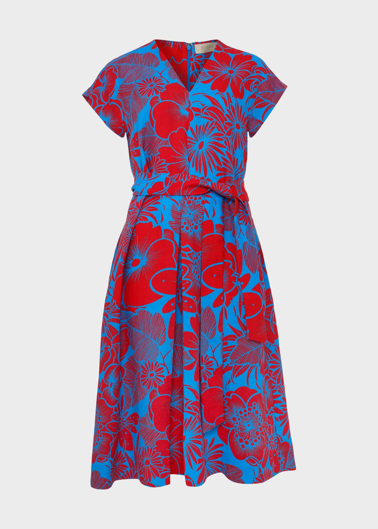 Etty Linen V-Neck Midi Dress, Red Azure Blue, hi-res