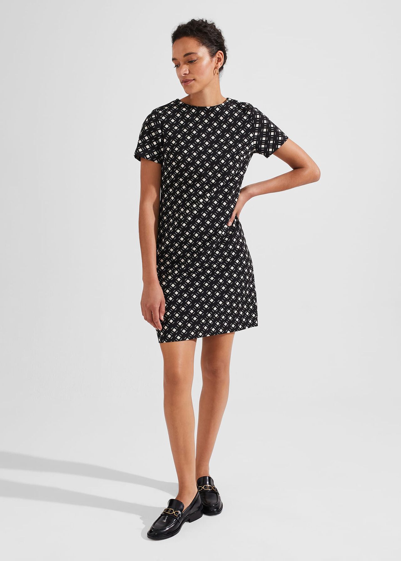 Simona A Line Dress, Black Ivory, hi-res