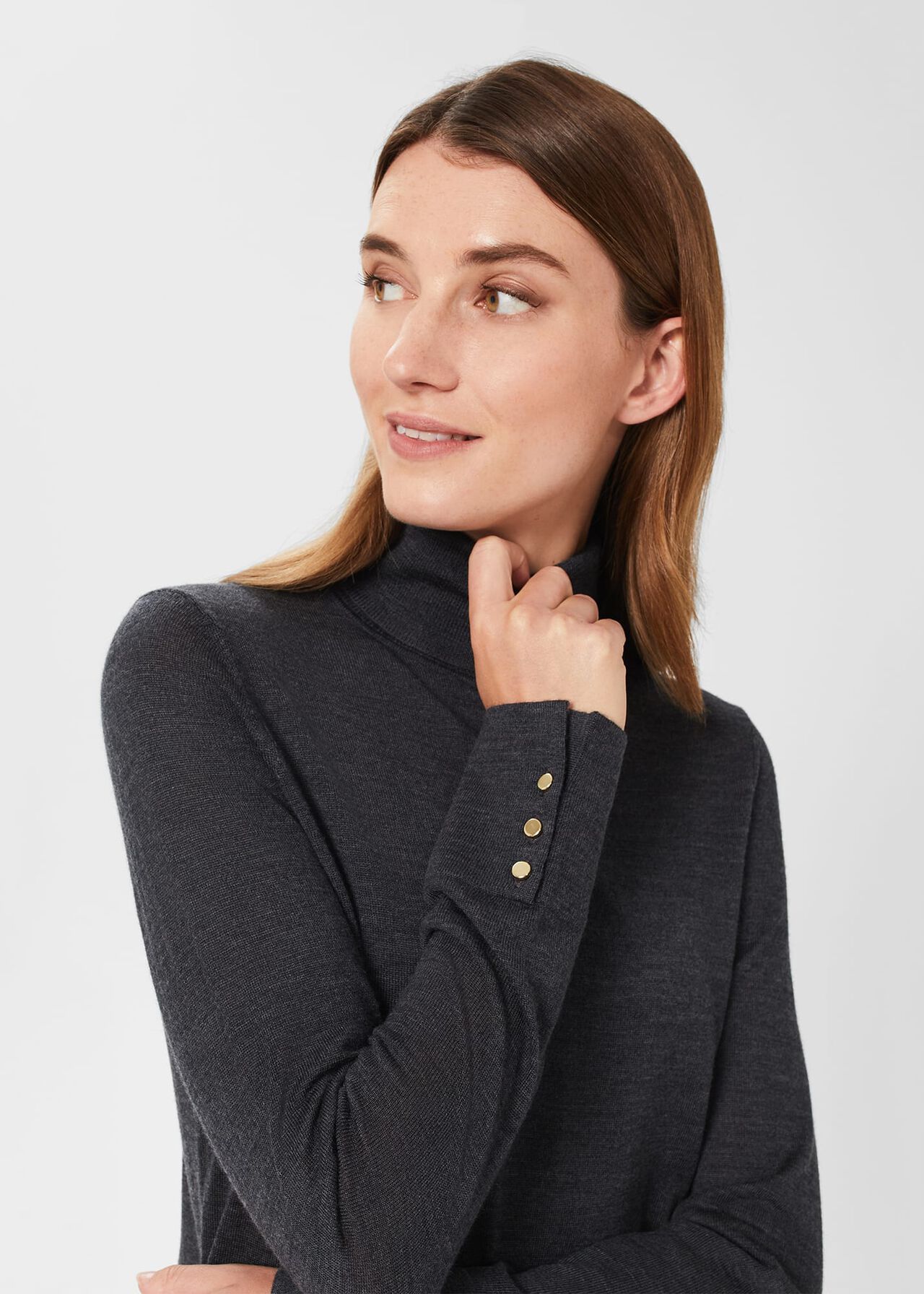 Lara Merino Wool Roll Neck Jumper, Charcoal, hi-res