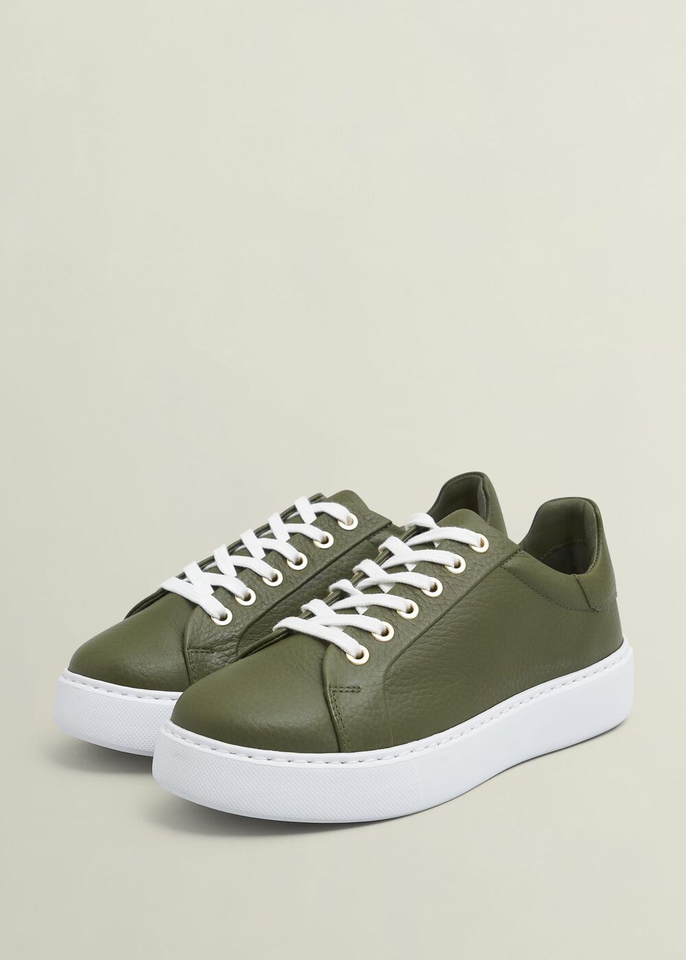 Ada Leather Trainers, Chive Green, hi-res