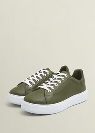 Ada Leather Trainers, Chive Green, hi-res