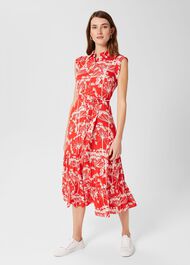 Esme Fit And Flare Dress, Coral Red Ivory, hi-res