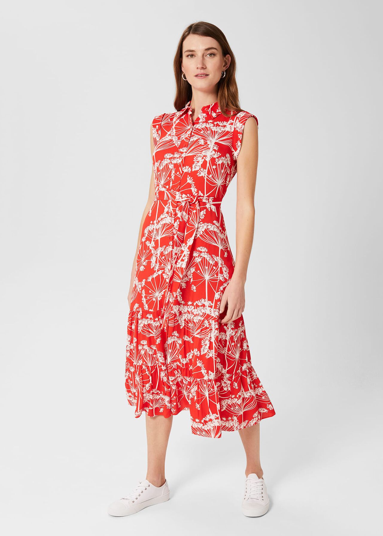 Esme Fit And Flare Dress, Coral Red Ivory, hi-res
