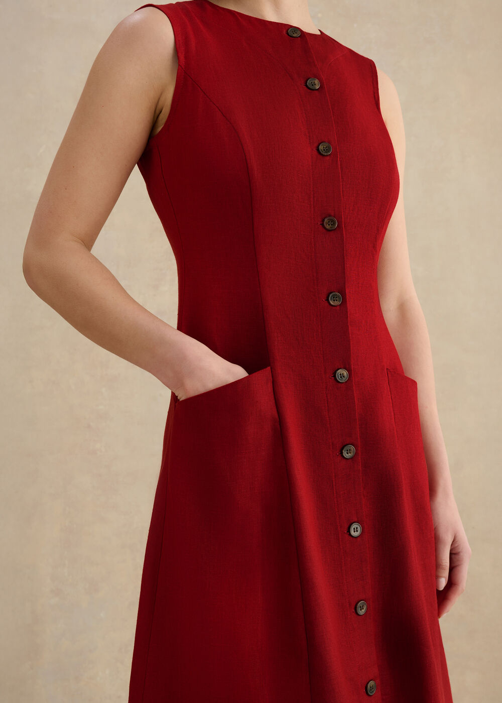 Hobbs Carmen Linen Dress Rustic Red Size 16