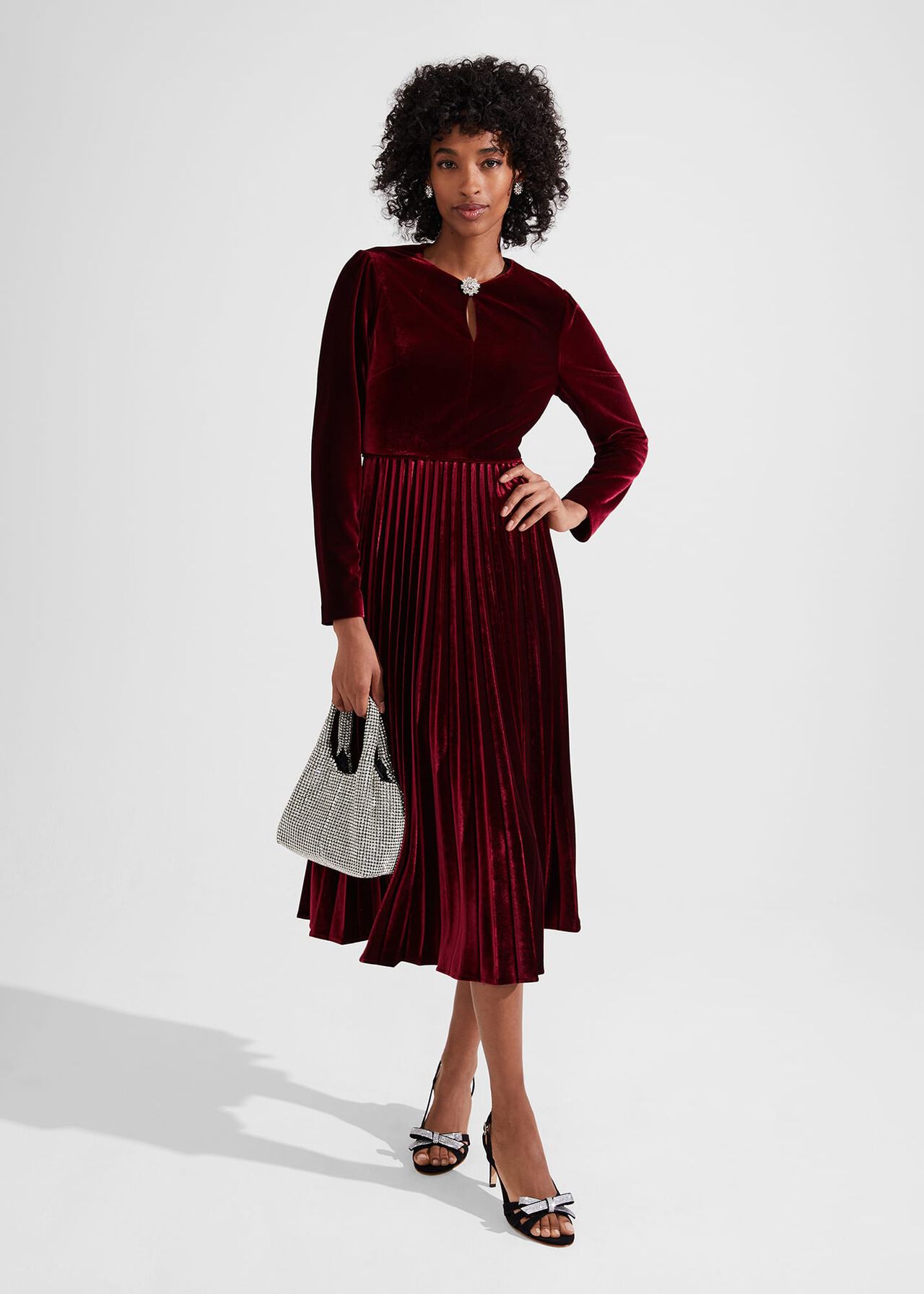 Rosalie Velvet Dress, Deep Red, hi-res