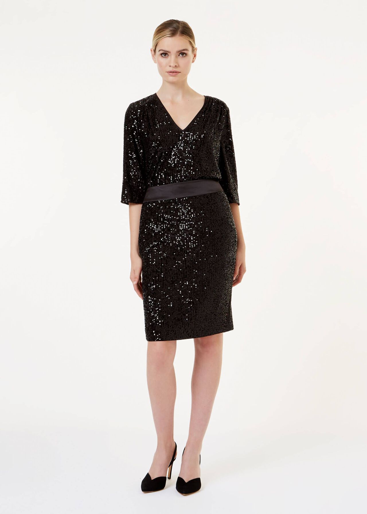 Salma Sequin Pencil Skirt, Black, hi-res