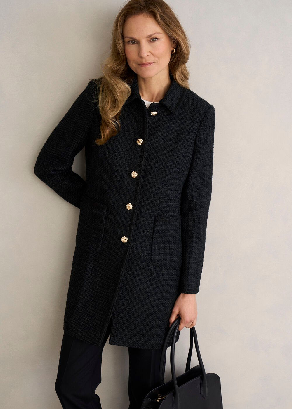 Evangeline Tweed Coat, Black, hi-res