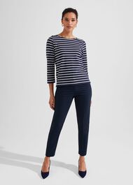 Petite Quin Cotton Blend Trousers, Navy, hi-res