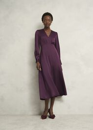 Anais Textured Satin Dress, Onyx Red, hi-res