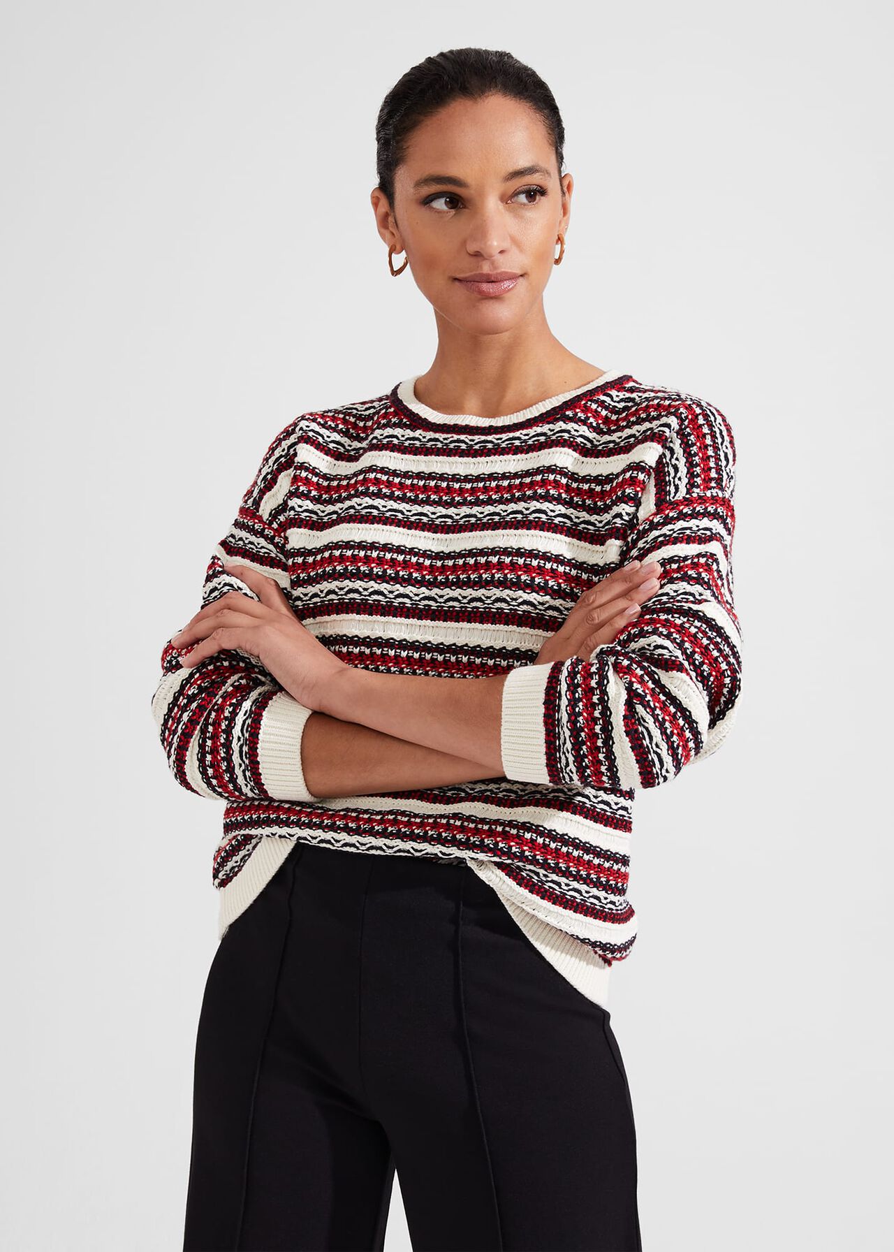 Santana Cotton Sweater, Navy Multi, hi-res