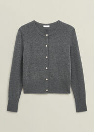 Lulah Wool Blend Fur Collar Knitted Cardigan, Charcoal Grey, hi-res