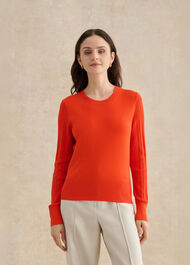 Dianna Pointelle Sleeve Jumper, Tomato Orange, hi-res